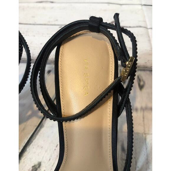 VIA SPIGA Pavlina Strappy Sandal in black satin 3.75" heel size 7 - Picture 7 of 12